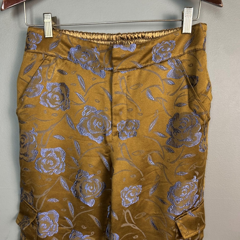 Anthropologie Devin Cargo Pants Small Brown Jacquard Metallic Floral Jogger - Picture 4 of 15